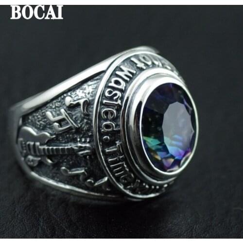 S925 pure silver new genuine GV - British style gradually changing color drilling Thai Silver Ring Mans silver ring