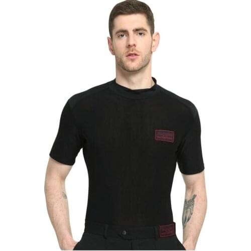 Mens Dance Costume Adult Latin Dance O Neck Coat Short Sleeve New Moden Dance Mens National Standard Black Uniforms B-6823