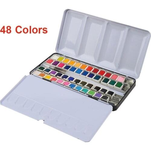 48 Color Solid Watercolor Paint, Artist Water Color Set with Portable Metal Box Case for Artist Student Painting Beginner