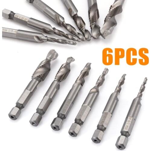6pcs 1/4''Hex Taps Drill Bits Set HSS Screw Thread Drill Bits Self-centering Spiral Drill Bit For Metal Drilling Tapping Cutting