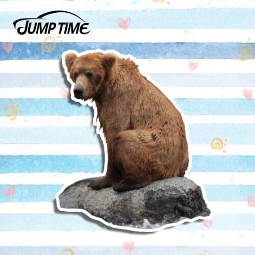 Jump Time 13cm x 11.2cm Car Stickers Sitting Brown Bear Animal Graphics Waterproof JDM Bumper Windows Personality Decals