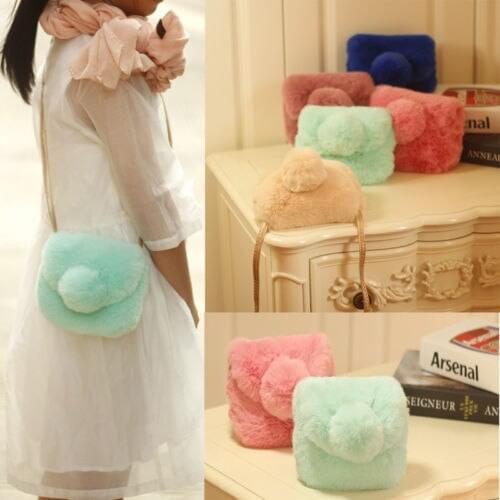 New Girl Lovely Bag Princess Venonat Soft Ball Pretty Shoulder Crossbody Bag For Childs Furry Ball Purses Kids Gifts