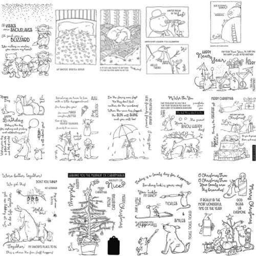 Happy New Year Mouse Winter Snowman Cutting Dies Matching Clear Stamp DIY Card Album Making Scrapbooking Crafts Stencil