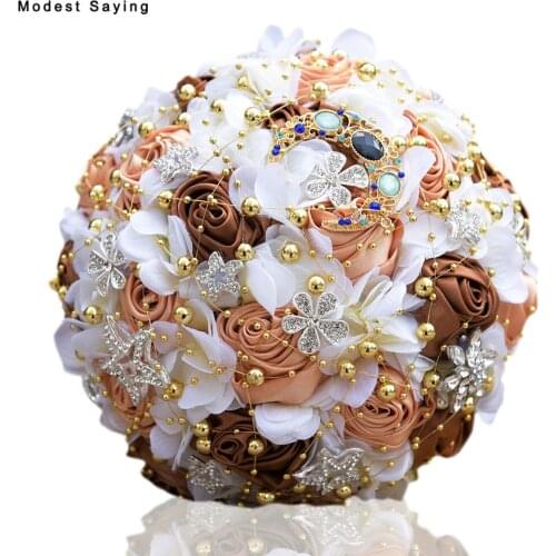 New Fashion Brown Artificial Rose Pearls Wedding Bouquets 2018 Royal Blue Bridal Flowers Wedding Decorations ramo de novia