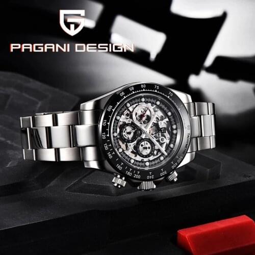 PAGANI Design Automatic Men Watch Luxury Brand Stainless Steel Hollow Dial Luminous Waterproof Mechanical Wristwatch Chronograph