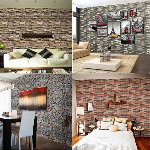 Rustic Vintage 3D Faux Brick Wallpaper Roll Vinyl PVC Retro Industrial Loft Wall Paper Red Black Grey Yellow Washable