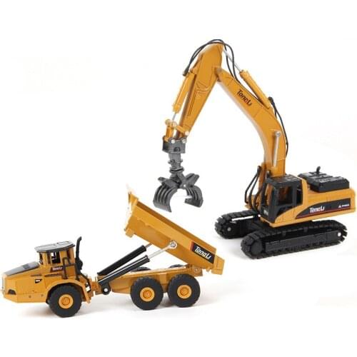 2pcs/set TongLi Alloy 1:50 Scale dumper truck Wood grab Mechanical Engineering Construction car vehicle for New Year Boys Gifts