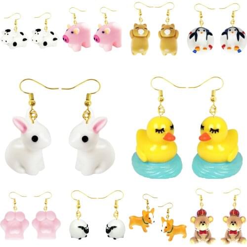 Earring For Women Resin Drop Custom Made Handmade Cute Girls Gift Eardrop Fun Cat Paw Cartoon 3D Animal Rabbit Duck