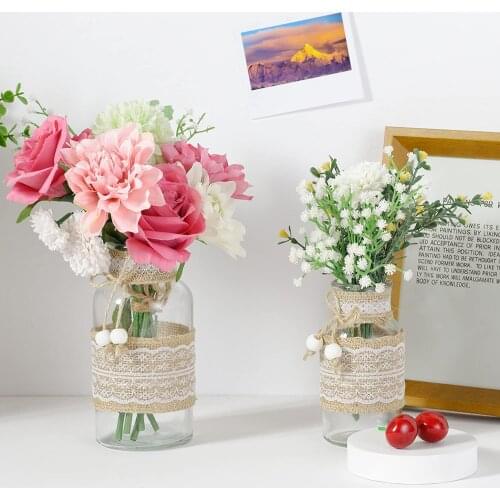 Retro Flowers Glass Vase Lace Decoration Modern Home Living Room Bedroom Bedside Desktop Decoration Ornaments