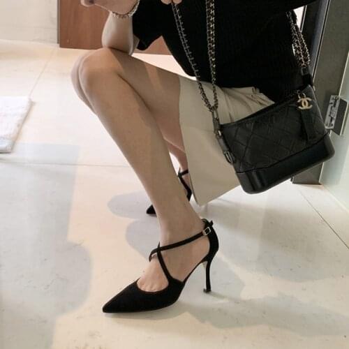 Spring Summer Pointed Toe High Heeled Shoes Fine Heel Thin Cross Strap High Heel Shoes Stiletto Shoes Hollow Women Shoes