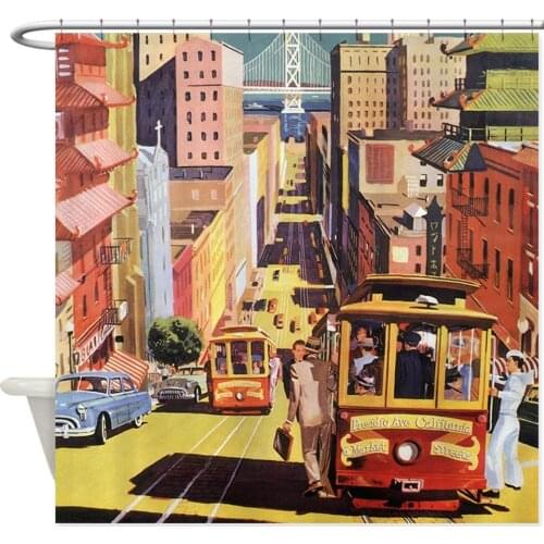 Vintage San Francisco Decorative Fabric Shower Curtain