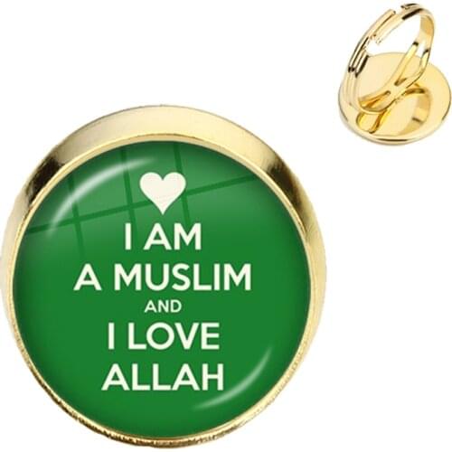 I Am A Muslim And I Love Allah Rings Glass Cabochon God Allah Islamic Religious Ramadan Gift Adjustable Rings For Gift