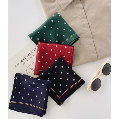 Luna&Dolphin Women Small Square Scarves 53x53 100% Real Silk Love Print Wine Red Black Bandanas Sweet Headbands Scarf Kerchief