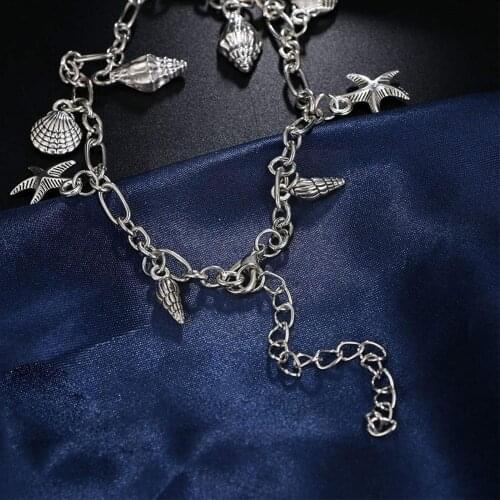 Summer New Sandy Beach Silver Starfish Conch Charm Anklet Pendant Leg Foot On Gift Fashion Women Jewelry Bracelet Chain Q0Q0
