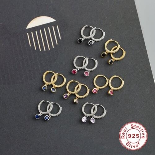 AIDE White Gold S925 Sterling Silver Hoops Earring Jewelry Green Blue Zircon Pendant for Women 2021 Bohemian Huggie Joyero Gifts