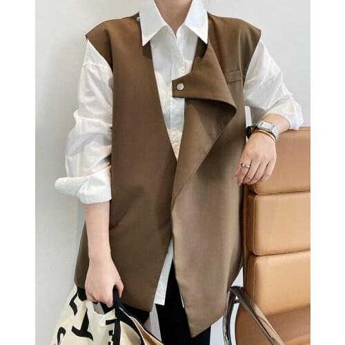 2021 New Office Ladies Irregular Sleeveless Single Breasted Blazer Vest Women Casual Suit Jacket Quality Outwear Tops Coats