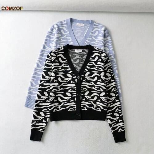 Korean 2021 Autumn Winter Leopard Cardigan Women Long Sleeve V-Neck Sweaters Coat Knitting Tops Clothing Jersey Mujer