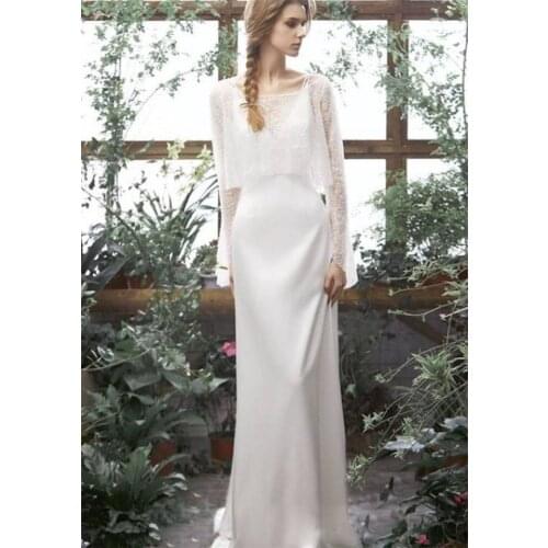 Two Piece Sweep Train O-Neck Mermaid Soft Satin Wedding Dress 2021 Elegant Full Sleeve Bridal Gowns vestidos de mairee Wedding