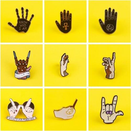 Hands Badges for Backpack Gesture Enamel Pins Punk Badges Metal for Clothes Badge Bags Lapel Pin Accessories Jewelry Gift DIY