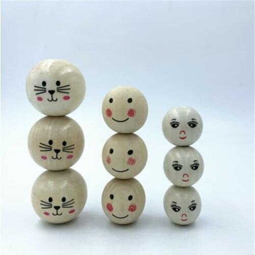 DIY 10PCS Wooden Round Smile Face Cat Wood beads Beaded For Pacifier clip Jewellery making Accessories