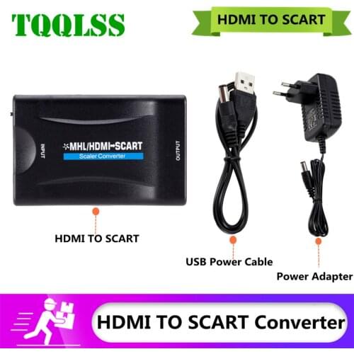 1080P HDMI TO SCART Video Audio Upscale Converter AV Signal HDMI TO SCART Adapter HD Receiver TV DVD with US/EU Power Plug