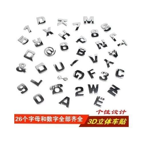 20pcs 3D metal letters numbers car stickers rear emblem badges DIY silver blackA B C D E F G H I J K L M N O P Q R . 123456789