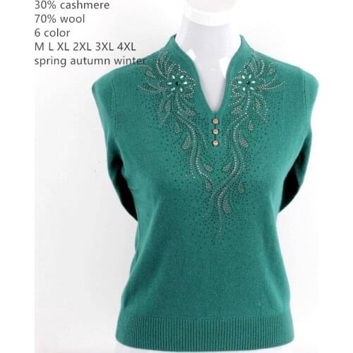 Naizaiga 30%cashmere 70% wool V-neck solid pull-on diamond slim-fit Chinese wool bottom women sweater YDSM44