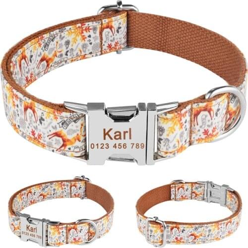 AiruiDog Personalized Dog Collar Orange Nylon Free Engraved Pet ID Name Small Medium Dogs