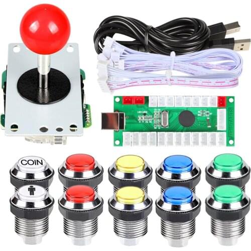 Arcade DIY Kit USB Encoder To PC Joystick Chrome Plated LED Arcade Buttons 1 Player & Coin Button For Arcade Mame Raspberry Pi