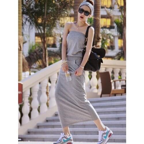 Free Shipping 2019 New Fashion Plus Size Cotton Sexy Tube Top Long Maxi Dress Slim Hip One Piece Black S-10XL Summer Dresses