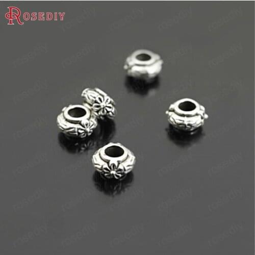 26969)100PCS 6.5x4MM,hole:3MM Antique Style Zinc Alloy with Flower Large Hole Spacer Beads Bracelet Beads Diy Jewelry Findings