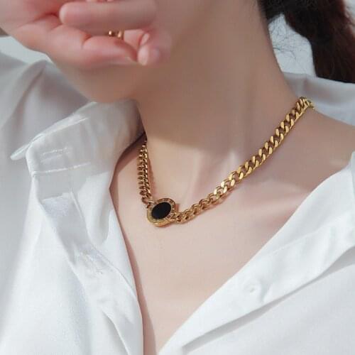 Titanium Steel Choker Roman Numerals Necklace Collar Statement Hip Hop Gold Color Thick Chain Necklace for Women Jewelry