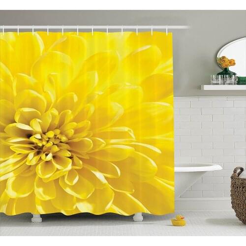 Home Bright Vibrant Blooming Sun Flower Bridal Botanical Nature Picture Polyester Fabric Bathroom Shower Curtain