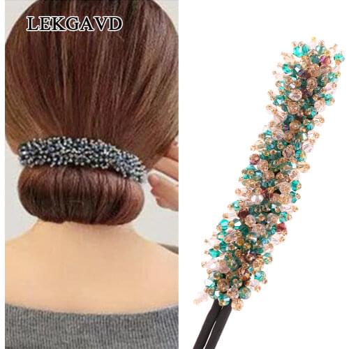 Pearl Head Hair Dryer Women Flower Donut Bun Maker Big Crytal Ribbon Diy Hair Style Making Tools Hair Accessories