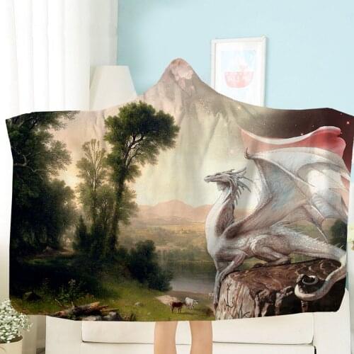 Red Dragon Hooded Blanket Chinese style Fleece Blanket 3D Print Cartoon Home Room Throw Blanket For Kids Wearable Blanket