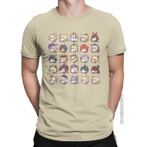 Genshin Impact Kawaii Chibi Nerdy Characters T Shirt Men Cotton Vintage T-Shirt Crewneck Tees Classic Clothes Plus Size