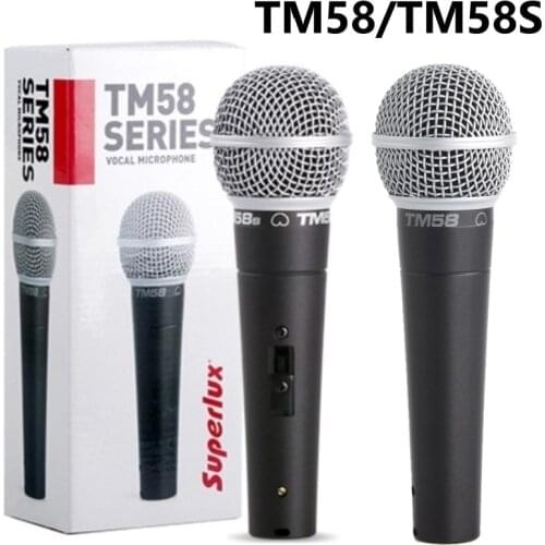 Superlux TM58/TM58S cardioid Vocal dynamic microphone High SPL capacity for speech and performance On/off switch