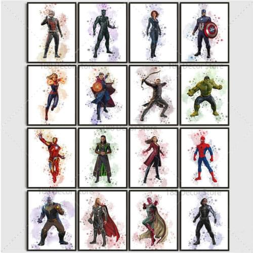 Marvel Avengers Superhero Watercolor Paintings on Canvas Spiderman Poster Wall Street Art Picture for Living Room Decor Cuadros