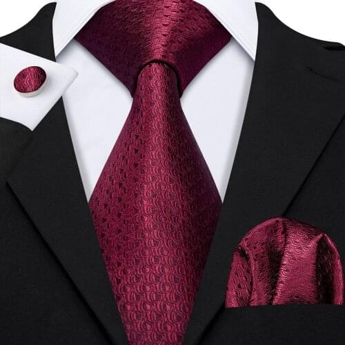 Barry.Wang Classic Wine Red Jacquard Wedding Tie For Men Formal Silk Necktie Suit Gift Box Set Floral Men Ties Gravatas LS-5154