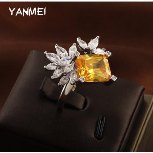 Luxury Yellow Zircon Adjustable Ring Banquet High-end Design Sense Tail Ring Elegant Temperament Noble Jewelry for Women кольца