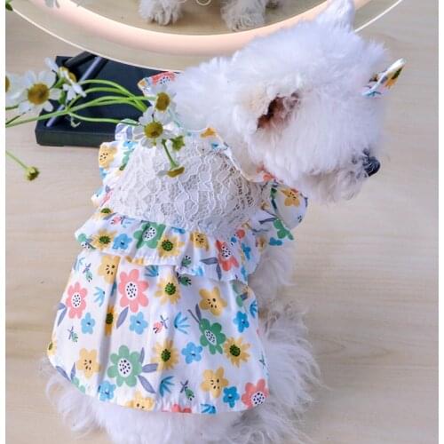 Small Dog Dresses Pomeranian Yorkshire Puppy Costume Poodle Bichon Schnauzer Lace Princess Flying Sleeved Dress Dog Clothes