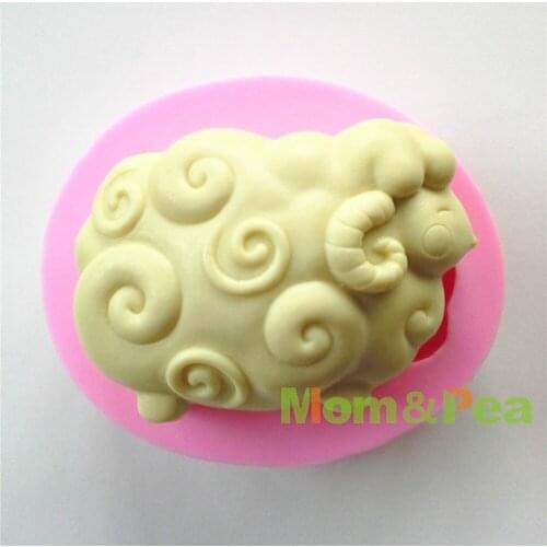 Mom&Pea 0606 Free Shipping Curled Sheep Silicone Soap Mold Cake Decoration Fondant Cake 3D Mold Food Grade DIY Silicone Mould