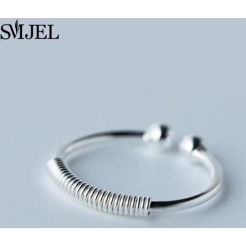 SMJEL Solid 925 Sterling Silver Rings Classic Spring Circle Ring Cuff Women Men Big Size Adjustable Weddings Jewelry Silver