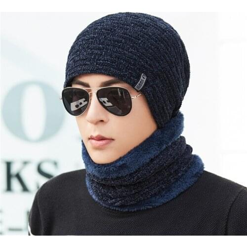 New 2019 Winter Men Hat Scarf Set Fashion Wool Hat Male Winter Caps Men velvet thick wool warm caps riding windproof hat set