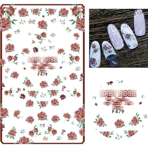 5PCS Self-adhesive beauty rose flower nail sticker decals for nail art tips decorations manicure fake nails supplies tool F