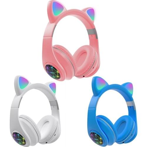 Cat Ear Headphones With LED Flash Light Bluetooth Noise Cancelling Wireless Bluetooth Headphones for iPhone Samsung Huawei Phone