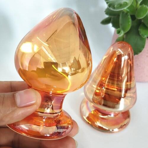 New Golden Big Anal Plug Glass Dildo Sex toys for man adult G-spot male masturbator Dildo butt plug Gay Man erotic shop AP02029