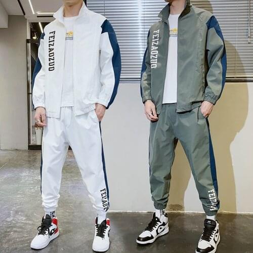 2020 New Spring Fashion Men Sweatsuit Hip Hop Fitness Two Pieces Sweatshirt and Sweatpant Male Tracksuit ABZ637
