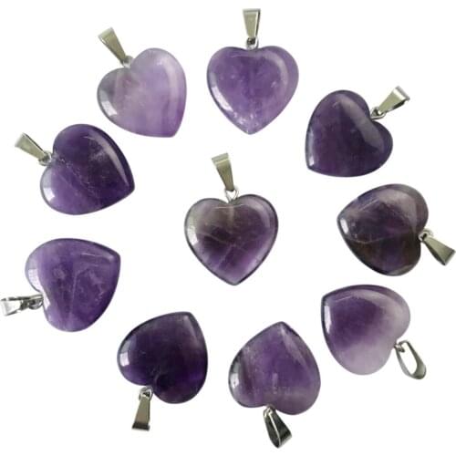 Wholesale 20mm Amethysts Stone Crystal Love Heart Craft Charms Pendant DIY Necklaces Jewelry Making