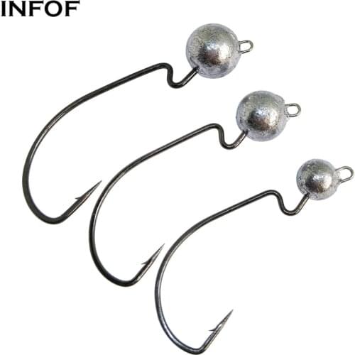 INFOF 10pcs/pack Lead Jig Head Fishing Hook 3.8g 7.5g 10.5g Hardhead Jigheads with Wide Gap Hook Worm Hooks Soft Bait Jig